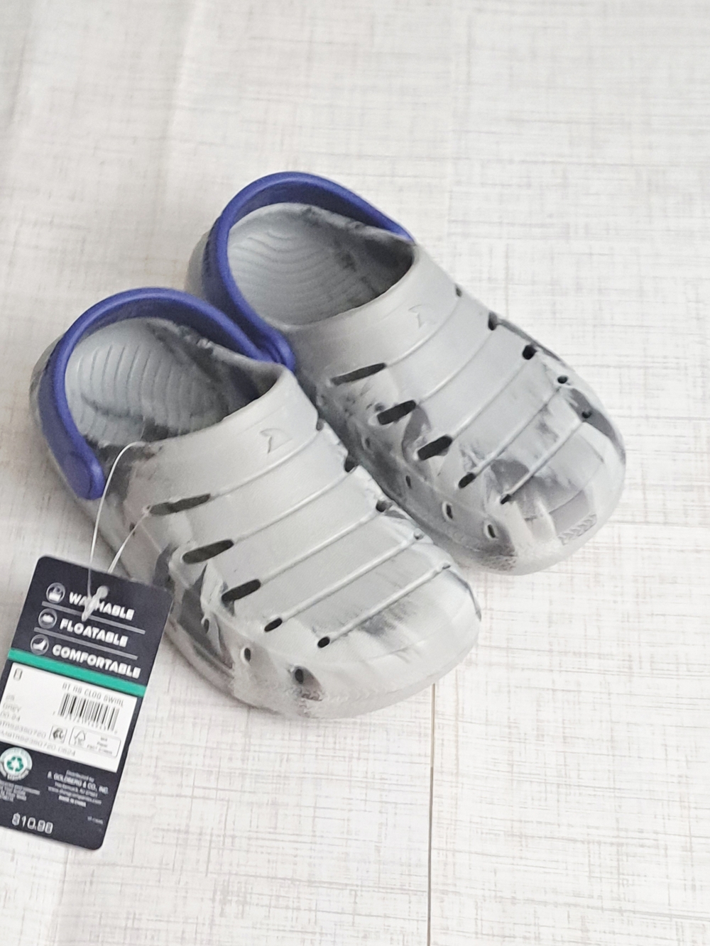 Rugged Shark Kids Water Clog in Gray with Blue Trim-Comfortable Floatable Shoe